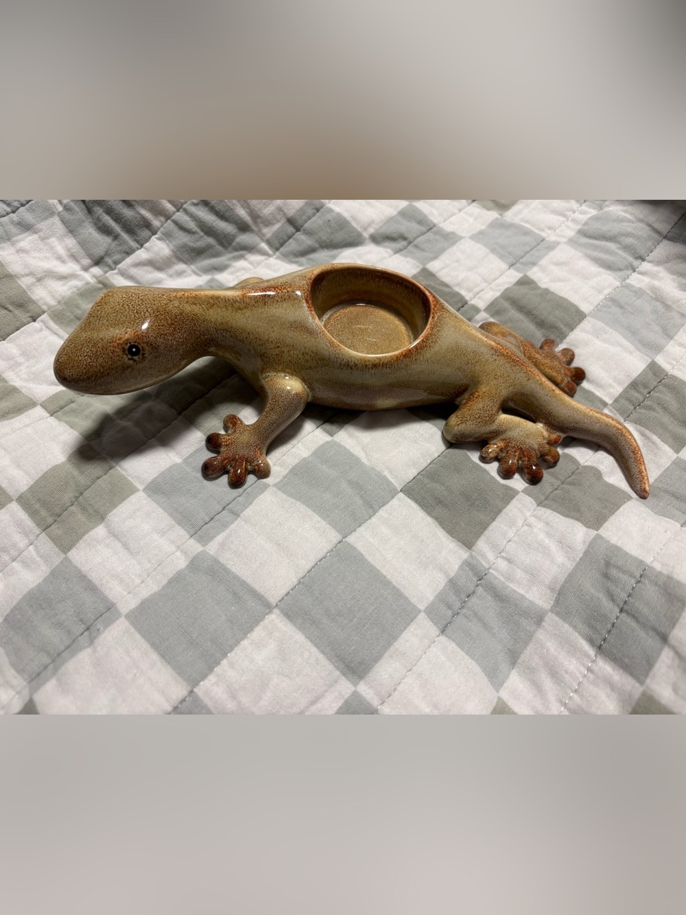 PartyLite Tropical Gecko Tealight Candle Holder Glazed Beige Ceramic 9.5”